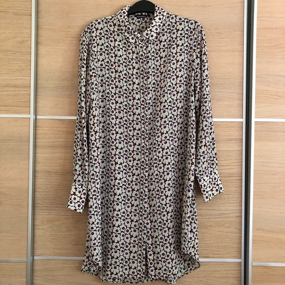 Marimekko Long Sleeve Cream Dress with Blue and Purple Floral Print